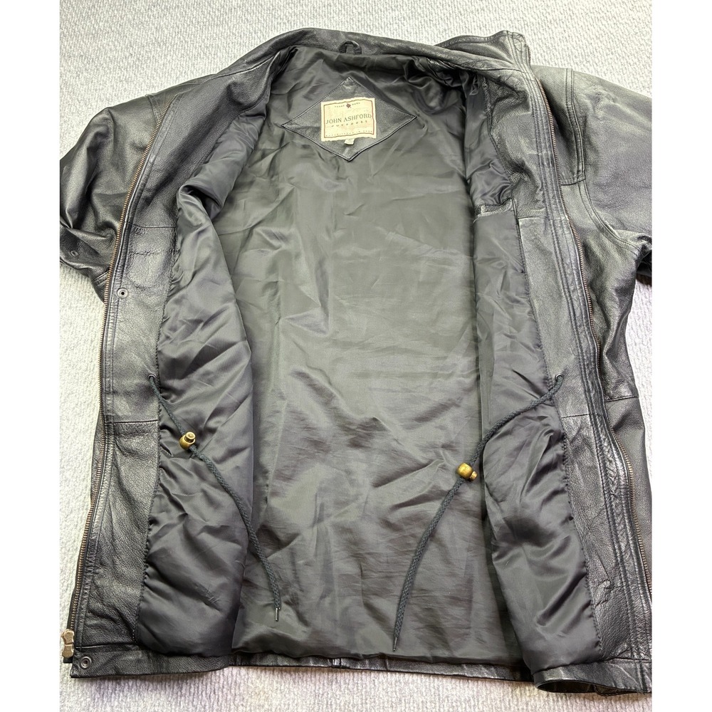 John Ashford Outdoors Men's XL Black Leather Car Coat Jacket Full Zip Vintage - Picture 7 of 12